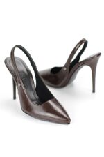 Zerina Kahverengi Rugan Esnek Yumuşak Kaymaz Taban İnce Topuklu (11cm) Kadın Stiletto - Görsel 2