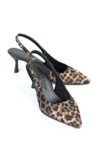 Magnolia Esnek Yumuşak Kaymaz Taban (4/6 cm) Leopar Açık Lastikli Kadın Topuklu Ayakkabı - Görsel 2