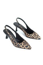 Magnolia Esnek Yumuşak Kaymaz Taban (4/6 cm) Leopar Açık Lastikli Kadın Topuklu Ayakkabı - Görsel 3