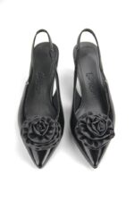 Rose Fairy Esnek Yumuşak Kaymaz Taban (4/6 cm) Siyah Rugan El Yapımı Gül Detaylı Açık Lastikli Kadın Topuklu Ayakkabı - Görsel 5