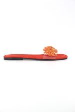 Coral Orange Parlak Saten El Yapımı Doğal Taş Kadın Terlik - Görsel 6