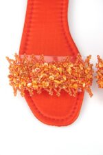 Coral Orange Parlak Saten El Yapımı Doğal Taş Kadın Terlik - Görsel 3