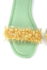 Coral Mint Parlak Saten El Yapımı Doğal Taş Kadın Terlik - Görsel 3