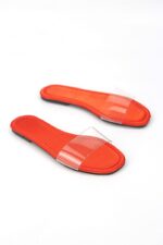 Gauzy Orange Parlak Saten Şeffaf Bant Kadın Terlik - Görsel 4
