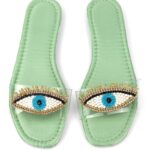 Eye Bead Mint Parlak Saten El Yapımı Doğal Taş Kadın Terlik