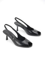 Calvera Peep Toe Fındık Burun (4/6 cm) Siyah Rugan Kadın Topuklu Ayakkabı - Görsel 6