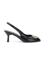 Ravisa Peep Toe Fındık Burun (4/6 cm) Altın V Toka Siyah Rugan Kadın Topuklu Ayakkabı - Görsel 7