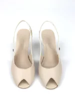 Calvera Peep Toe Bej Fındık Burun Kadın (4/6 cm) Topuklu Ayakkabı - Görsel 6