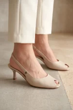 Calvera Peep Toe Bej Fındık Burun Kadın (4/6 cm) Topuklu Ayakkabı