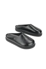 Nova Comfort Hafif Yumuşak Taban Unisex Sabo Siyah Rugan Terlik - Görsel 4
